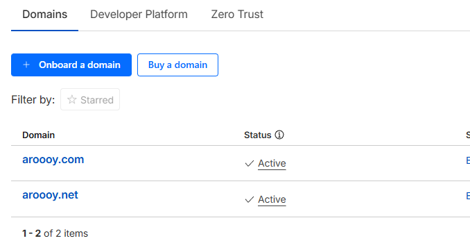 画像01：トップ画面の「+ Onboard a domain」または「Add a site」をクリック