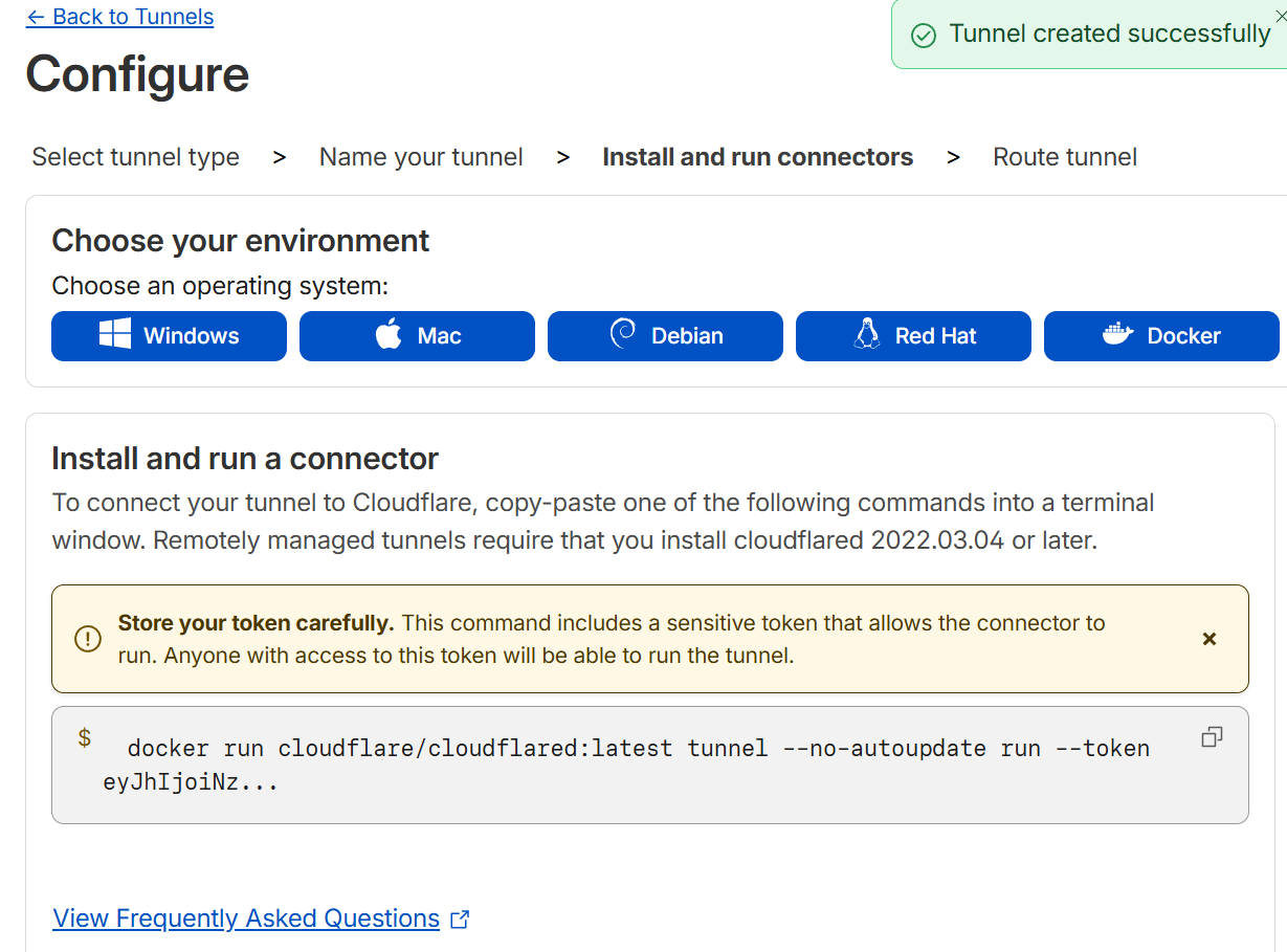 Docker用のトンネル トークンを取得