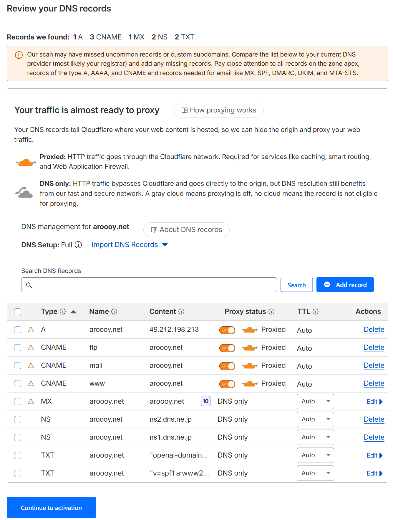 画像04：既存のDNSレコードを確認