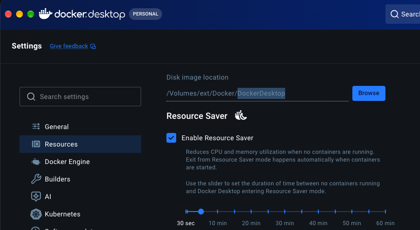 Docker Desktop 仮想ディスクの外部SSD移動設定