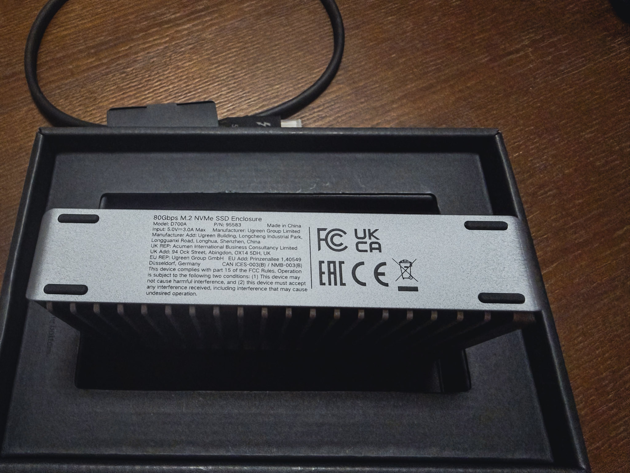 UGREEN 80Gbps SSDケース 底面スペック